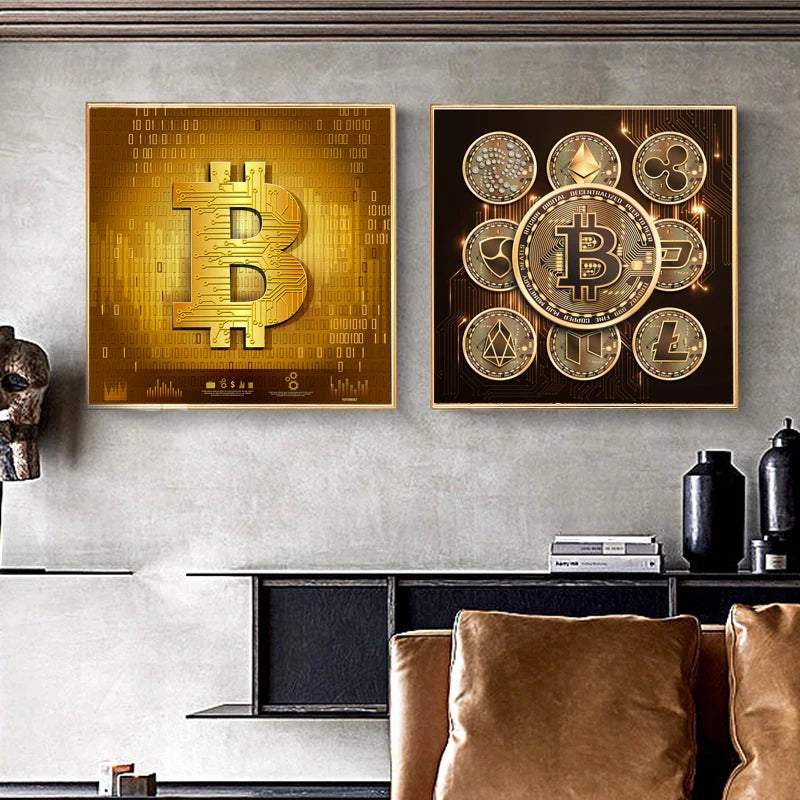 Gold BTC Canvas Painting - Coin Chain Shop