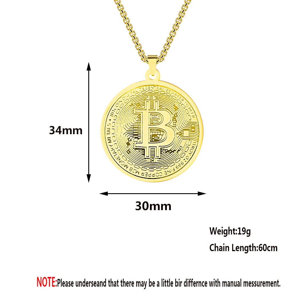 Kinitial Circle BTC Pendant Necklace Stainless Steel - Coin Chain Shop