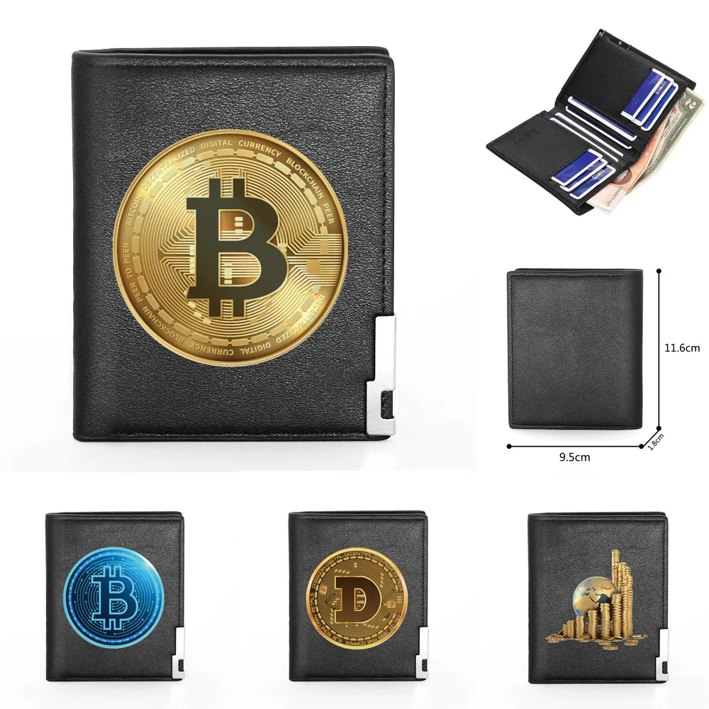 Fashion BTC Leather Wallet Men Women Billfold - Coin Chain Shop