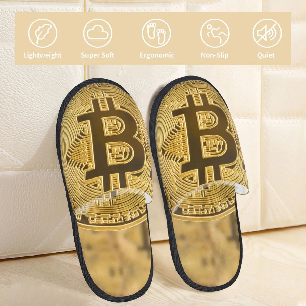 Men and Women's Plush Indoor Slippers, Vintage BTC - Coin Chain Shop