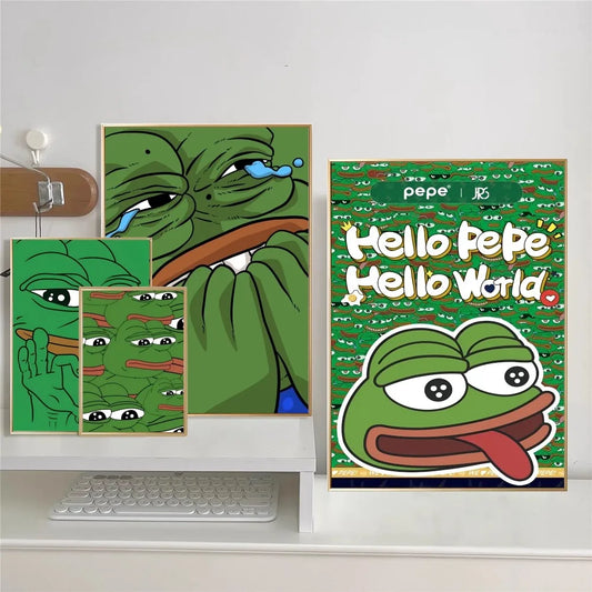 Sad Frog Pepe Poster Sticky HD Quality Wall Art Retro Posters for Home Kawaii Room Decor - Coin Chain Shop