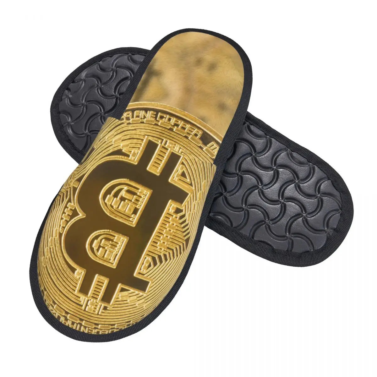 Men and Women's Plush Indoor Slippers, Vintage BTC - Coin Chain Shop